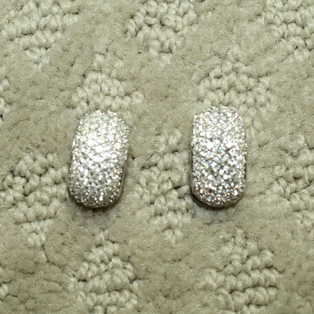 Vtg Christian Dior Pave Crystal Rhinestone Silver-Tone Half Hoop Clip Earrings